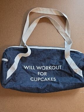 Navy Canvas Tote Bag "Will Workout For Cupcakes"